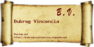 Bubreg Vincencia névjegykártya